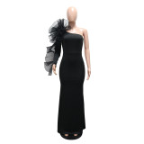Elegant Ruffle Slash Maxi Evening Dress