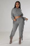 Fashion Tassel Crop Top Two Piece Pants Set