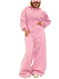 Fashion Hooded Zip Up Sports Wide Leg Jumpsuit
