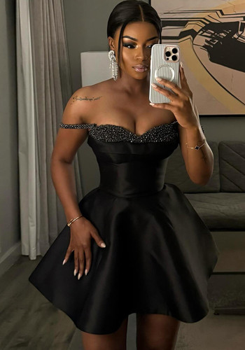 Womens Strapless Sequin Patchwork Strap Elegant Short Dress