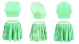 Casual Sleeveless Tank Crop Top and Pleated Skirt Two Piece Set