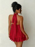 Solid Halter Neck Loose Layered Dress