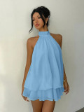 Solid Halter Neck Loose Layered Dress