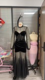 Elegant Black Mesh Patchwork Maxi Evening Dress