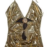 Gold Sexy Halter Low Back Maxi Evening Dress