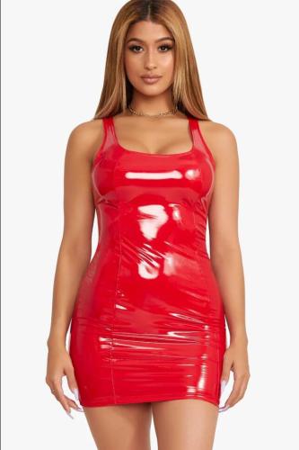 Patent PU Leather Sexy Tank Dress