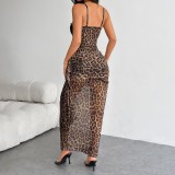Sexy Leopard Print Straps Bodycon Long Dress Sexy Lingerie
