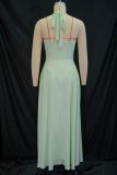 Sexy Flower Solid Halter Low Back Long Dress
