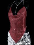 Metal Halter V-Neck Sexy Backless Irregular Club Top