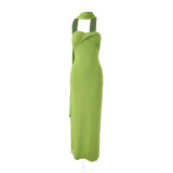 Elegant Solid Twisted Strapless Maxi Dress with Scarf