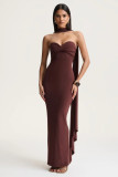 Elegant Solid Twisted Strapless Maxi Dress with Scarf