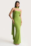 Elegant Solid Twisted Strapless Maxi Dress with Scarf