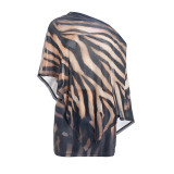 Slash Shoulder Print Top and Mini Skirt Fashion Two Piece Set