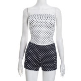 Fashion Black and White Dot Bandeau Top and Shorts Two Piece Set