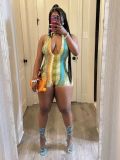 Sexy Halter Plunge Neck Print Slim Rompers