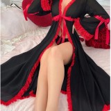 Women's Sexy Mesh Contrast Lace Robe Night Dress Homewear Set