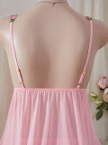 Women Sexy Mesh Floral Tie Front Nightgown Sexy Lingerie Set