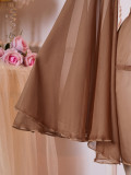 Women See Through Long Sleeve Bell Bottom V Neck Solid Night Dress