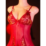 Women Embroidered Lace Lingerie Set Cami Mesh Nightdress