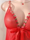 Women Sexy Mesh Floral Tie Front Nightgown Sexy Lingerie Set
