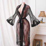 Erotic Satin Patchwork Lace See Through Robe