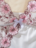 Sexy See-Through Floral Embroidered Lace Satin Patchwork Night Dress Sexy lingerie
