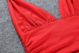 Sexy Deep-v Neck Halter Low Back Ruched Bodycon Mini Dress