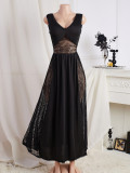 Women Black White Slip-On Nightgown