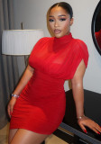 Women Chic Mock Neck Ruched Slim Bodycon Dress