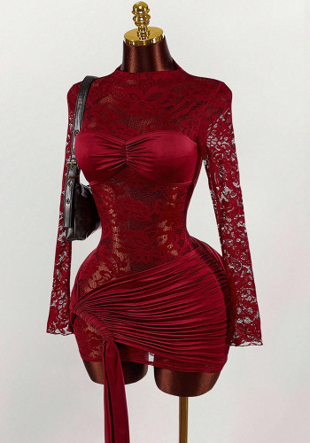 Chic See-Through Lace Patchwork Bodycon Mini Dress
