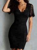 Chic Sexy V-Neck See-Through Lace Bodycon Dress