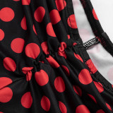 Polka Dot Sexy Print Short Sleeve Capri Three-piece Set