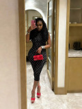 Fashion Polka Dot Print Streetchy Halter Neck Backless Rompers