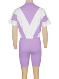 Contrast Color Casual Short Sleeve Top and shorts Sports 2PCS Set