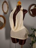 Sexy Knitting Halter Neck Cowl Neck Sleeveless Backless Mini Dress