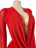 Mesh See-Through Halter Neck Open Back Bell Bottom Sleeve Bodycon Dress