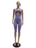 Stylish Polka Dot Halter Neck Cutout Low Back Rompers