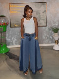 Casual Stretchy Color Block Wide Leg Jeans
