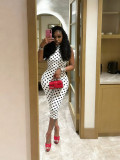 Fashion Polka Dot Print Streetchy Halter Neck Backless Rompers