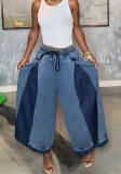 Casual Stretchy Color Block Wide Leg Jeans