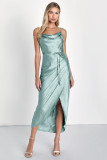 Satin Halter Belt Slit Holiday Dress（Processing time 3-6 days）