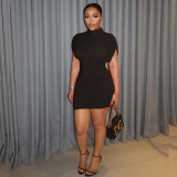 Women Chic Mock Neck Ruched Slim Bodycon Dress