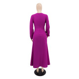 Elegant V-Neck Long Sleeve Maxi Dress