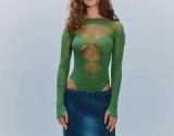 Rhinestone Sparkling Mesh Top Bodysuit Sexy Teddy Lingerie