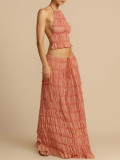 Women's Holiday Pleated Halter Top & Maxi Skirt Two-Piece Set