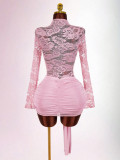 Chic See-Through Lace Patchwork Bodycon Mini Dress