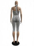 Fashion Polka Dot Print Streetchy Halter Neck Backless Rompers
