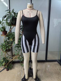 Striped Patchwork Cami Sexy Tight Rompers