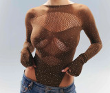 Rhinestone Sparkling Mesh Top Bodysuit Sexy Teddy Lingerie