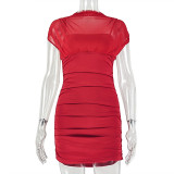 Women Chic Mock Neck Ruched Slim Bodycon Dress